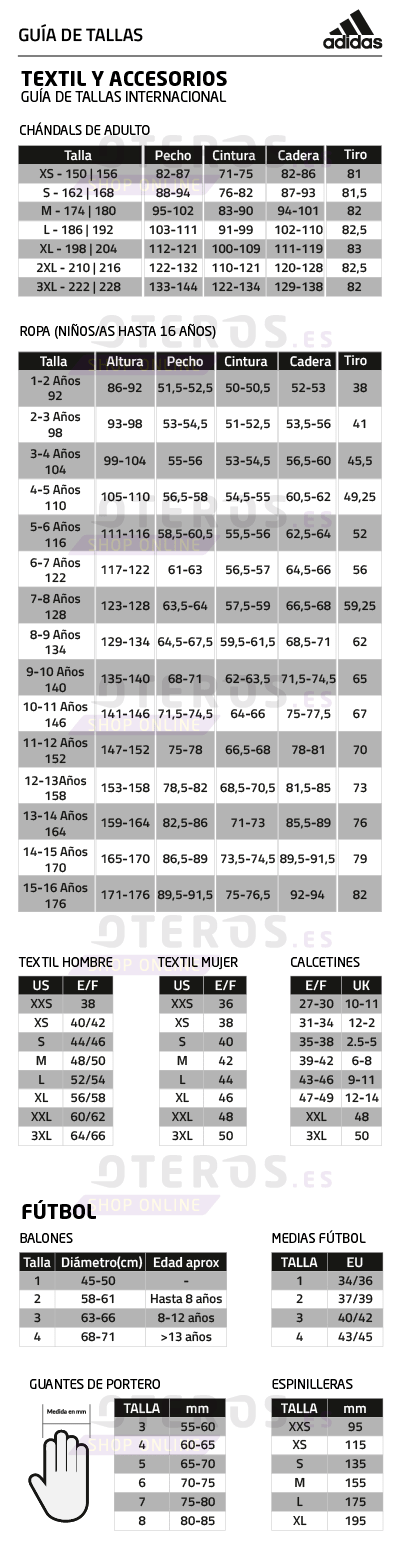 tallas adidas ropa y complementos