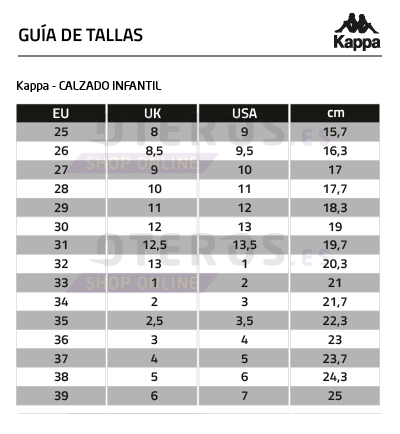 tallas kappa calzado junior