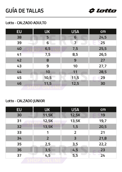 tallas lotto calzado