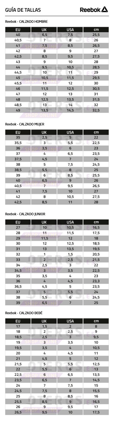 tallas reebok calzado