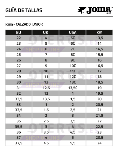 tallas joma calzado junior