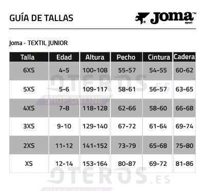 tallas joma textil