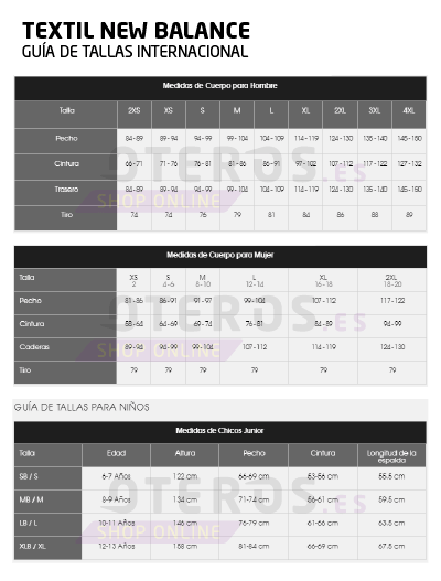 tallas new balance textil