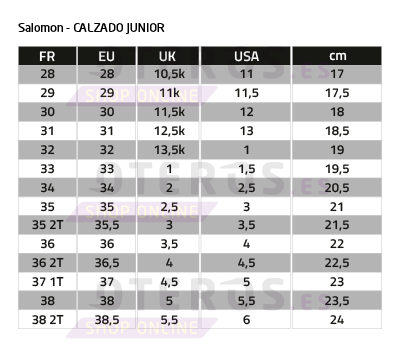 tallas salomon junior