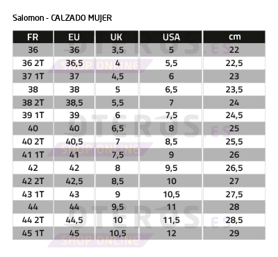 tallas salomon mujer